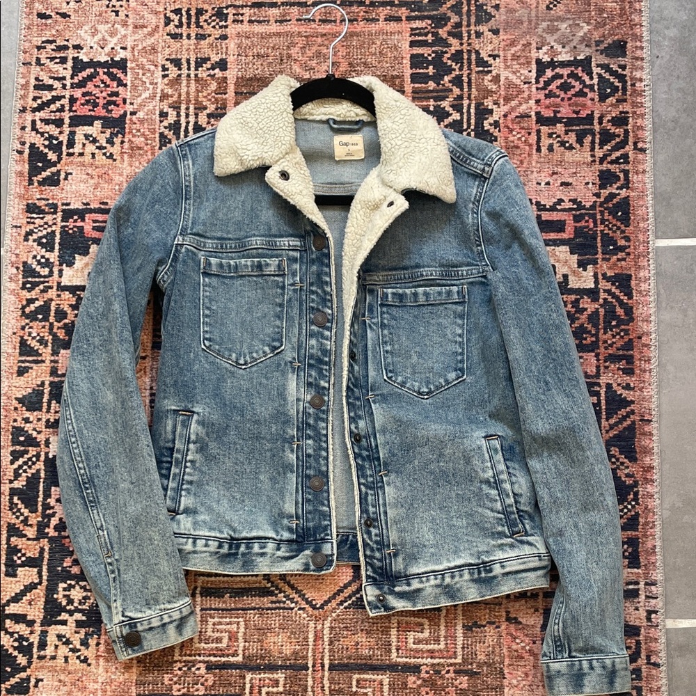 Gap Blue Denim Jacket with White Sherpa Collar